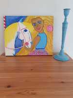 Lollipop horse with a girl, acrylic on canvas leveys/ width 50 cm korkeus/ height 40 cm hinta/price 140 €