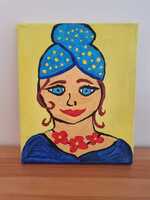 Girl with a blue turbain, acrylic on canvas leveys/ width 22 cm korkeus/ height 27 cm hinta/ price 30 €