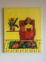 The reading moment, acrylic on canvas leveys/ width 38 cm korkeus/ height 46 cm hinta/ price 100 €
