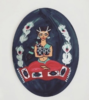 A meditating woman, acrylic on canvas, ovaalin muoto/ oval shape hinta/ price 80 €