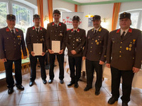 v.l.n.r.: HBI Alois Wieser, OLM Hannes Brunner, OLM Christian Vötter, HLM Karl Mühlsteiger, BV Thomas Rainer, OBI Josef Grasl;
