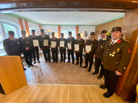 v.l.n.r.: HBI Alois Wieser, HLM Karl Mühlsteiger, HLM Johann Eller, HFM Anton Vorhofer, HLM Josef Strickner, HFM Paul Strickner, HFM Albert Saxer, HFM Walter Volgger, HFM Josef Vötter, BV Thomas Rainer, OBI Josef Grasl;