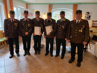 v.l.n.r.: HBI Alois Wieser, HLM Karl Mühlsteiger, OBI Wilhelm Strickner, HLM Johann Mair, BV Thomas Rainer, OBI Josef Grasl;