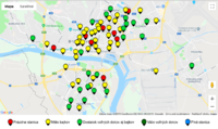 Mapa stanovíšť bicyklov Slovnaft BAjk v Bratislave. V jednom stanovišti je približne 5 bicyklov. Zdroj: Slovnaft BAjk