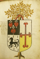 A quartered coat-of-arms from the Brightwell manuscript
