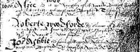 The record of Robert Woodforde's baptism at Old, Northants. The first-known occurrence of the surname including the final 'e'.