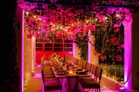 Wedding dinner fairy lights decoration in Santorini by PLM Events - Elias PLM DJ services & Lighting