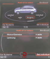 Drive Select Menü nach dessen Freischaltung (Audi A4 B8)
