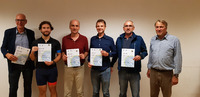 v.l.: Beigeordneter Joachim Blöhs (Gemeinde Haßloch), Markus Limmer, Bernd Finger, Alexander Wasmuth, Stefan Schulle (alle Lauftreff) und Klimaschutzmanager Michael Müller (Gemeinde Haßloch)