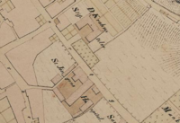 Bilde 3: Utsnitt fra Høghs kart fra 1848, med den aktuelle gravplass midt i bildet.