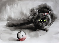 Kdo si hraje, nezlobí, 2016, 56x77 cm, akvarel a tuš na papíře