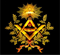 Logo Vrijmetselaars en het Alziend oog erboven.