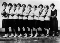 West Durham HS woman's basketball team in bloomers and middy blouses (1924).