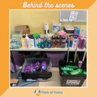 Prepping donations for distribution at our Free Hygiene Fridays