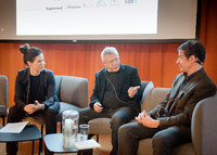 Ingeniøren Hermann Blumer og arkitekt Reinhard Kropf (Helen & Hard) i dialog med Ute Groba under konferansen i 2018. Foto: Stig Marlon Weston
