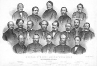 Zasadnutie poslancov v Budapešti v roku 1861. Jozef Ürméni mladší je v spodnom rade v strede.