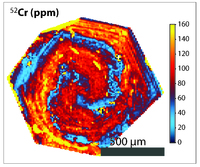 Major and trace element zonation discerned in metamorphic minerals with laser ablation–inductively coupled plasma–mass spectrometry (LA–ICP–MS, above) and electron probe microanalysis (EPMA).