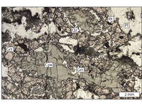 Plane polarized photomicrograph of coronitic garnet granulite from the Jijal Complex, Pakistan