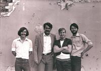 (Fotografie de © Tudor Jebeleanu. De la stînga la dreapta: Mircea Cărtărescu, Ion Stratan, Traian T. Coșovei și Florin Iaru)