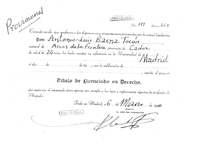 Fuente: Archivo familiar. Título provisional como Licenciado en Derecho habilitante del ejercicio como abogado de Antonio Luis Baena Tocón