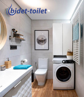 Sostituendo semplicemente il copriwater con la tavoletta bidet-toilet siamo riusciti a risparmiare lo spazio necessario per inserire la lavatrice mantenendo al tempo stesso un comodissimo bidet.