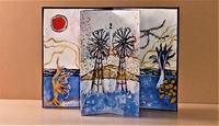 Gouache driedimensionaal. 'Spiegelend landschap'