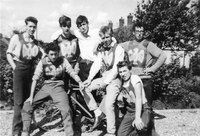 Mulbarton Cycle Speedway team, 1961 L > R: Back: Robin Tungate; Mike Tkozca; Bryan Tungate (Manager); Keith Sparkes Front: Michael Cook; Ron Barrett (Captain); Roger Skipper