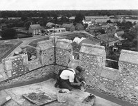 Repairs, 1959 - note Post Office, garage, Wingfield Hall and Chapel on far side of pond.
