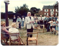 Rev Cecil J H Sanderson ('Sandy') at the unveiling of the Village Sign, July 1979