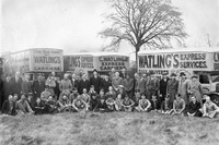 Watlings' vans on Mulbarton for a group photo, 1940. Soon after, some vans were driven to the Common during the Norwich blitz and left overnight.