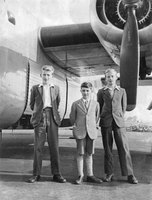 John Larter, Peter Haverson & Barry Dent beneath a B24 bomber at Hethel near the end of the war