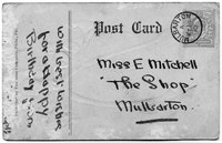 Birthday card to Miss Mitchell - later Mrs Carver, 1910