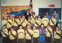 1st Mulbarton Brownies celebrate the Pack’s 21st birthday in the Scout & Guide HQ, June 1999. In the back row are leaders (L>R) Lynn Lambert, Gill Smith and Lynsay Watson
