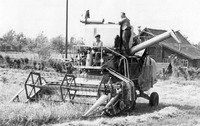 Harvesting the field that is now Lakes Avenue. c.1959. The building is in Birchfield Lane.