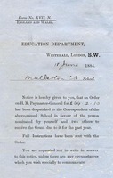 School grant notification, 18 June 1884 - £64. 12. 10d to be paid by Whitehall