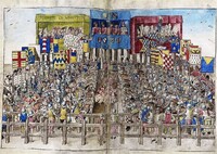 Turnaj francouzských rytířských skupin pod vedením vévody z Bretaně a vévody z Bourbonu. Zdroj: Wikipedie