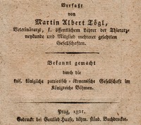 Veterinární příručka Martina Alberta Fögla, vydaná v Praze roku 1821, určená pro chovy koní v Království českém. Zdroj: archiv autora