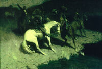 Na nebezpečné trase dlouhé 3.100 kilometrů se dnem i nocí mohlo přihodit téměř cokoli. Zdroj: Wikipedie, Frederic Remington