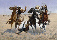 Romantika byla to poslední, co charakterizovalo život tehdejších kovbojů. Zdroj: Wikipedie, Frederic Remington