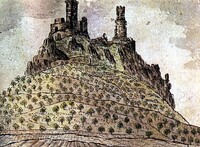 Hrad Hazmburk, kresba Karla Hynka Máchy z roku 1833. Zdroj: Wikipedie