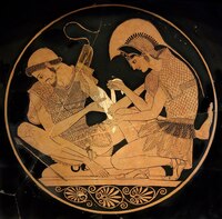 Achilles ošetřuje po boji svého přítele Patrokla. Zdroj: Wikipedie