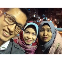 We took a picture nearby our inn with the busy street of Taipei as a background