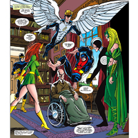 Ángel, Bestia, Kaos y Polaris junto al Profesor-X, Cíclope y Chica Maravillosa.