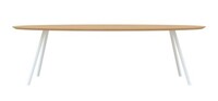 Eettafel Studio Henk, Plat ovaal, verjongd blad in eiken, naturel light (220x100 cm) en onderstel Slim Co, wit poedercoating