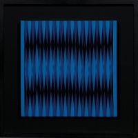 Walter Leblanc, Torsions, 1963/72, light blue polyvinyl on stretcher mounted on Masonite. Image by We Document Art