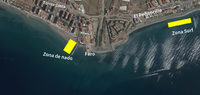 Mapa con las zonas delimitadas para nadadores y surfistas