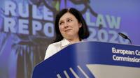 Věra Jourová a jogállamisági jelentés bemutatóján Brüsszelben 2020. szeptember 30-án - Szerzői jogok Olivier Hoslet/AP