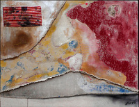 “Go, go, go!...” (Satelite wiew of Afghanistan I), Oil-, acrylic-, enamel paint, shellac, embroidery on canvas, 124x110x5 cm, 2008 “冲、冲、冲!…..”阿富汗的卫星照片I, 油、丙烯、瓷漆、虫漆, 布上绣花, 124x110x5 cm, 2008