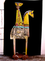 Conquistador on horse, painted azobé (african hardwood)