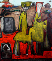 Conquistadors passing by Falluja, oil and kasein tempera on canvas 2005 120 x 100 cm